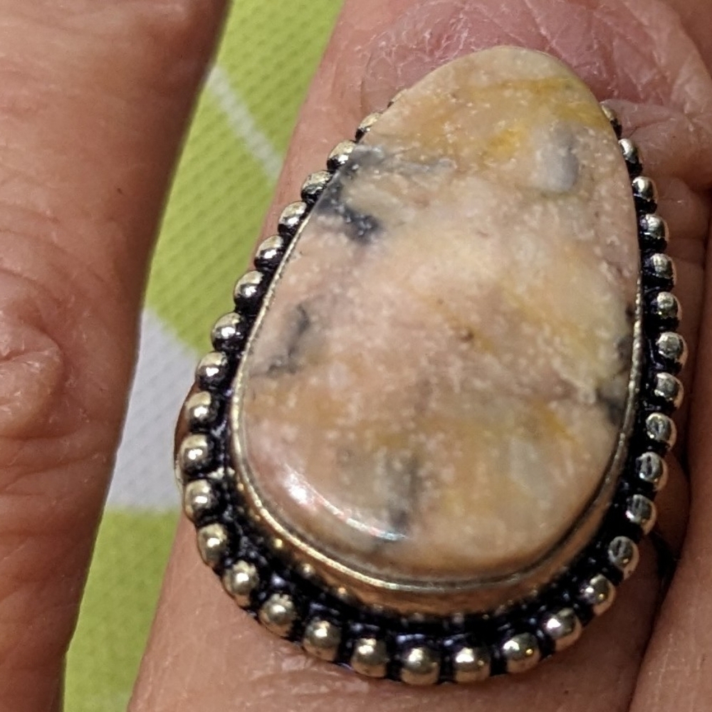 Southwestern Style Agate And Silver-tone Ring, Sz 9